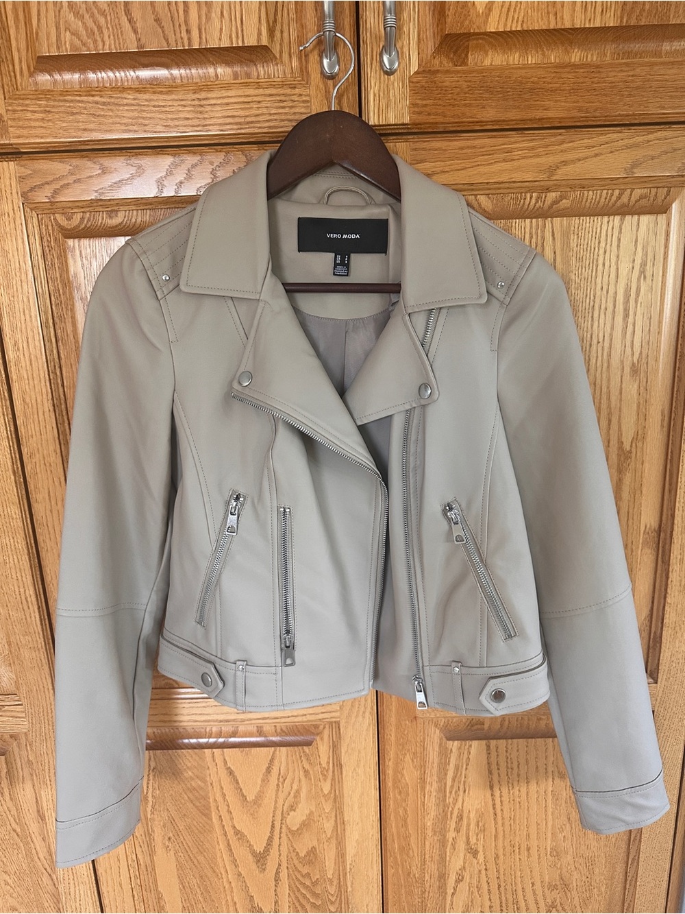 Vero Moda Taupe Faux Leather Biker Jacket